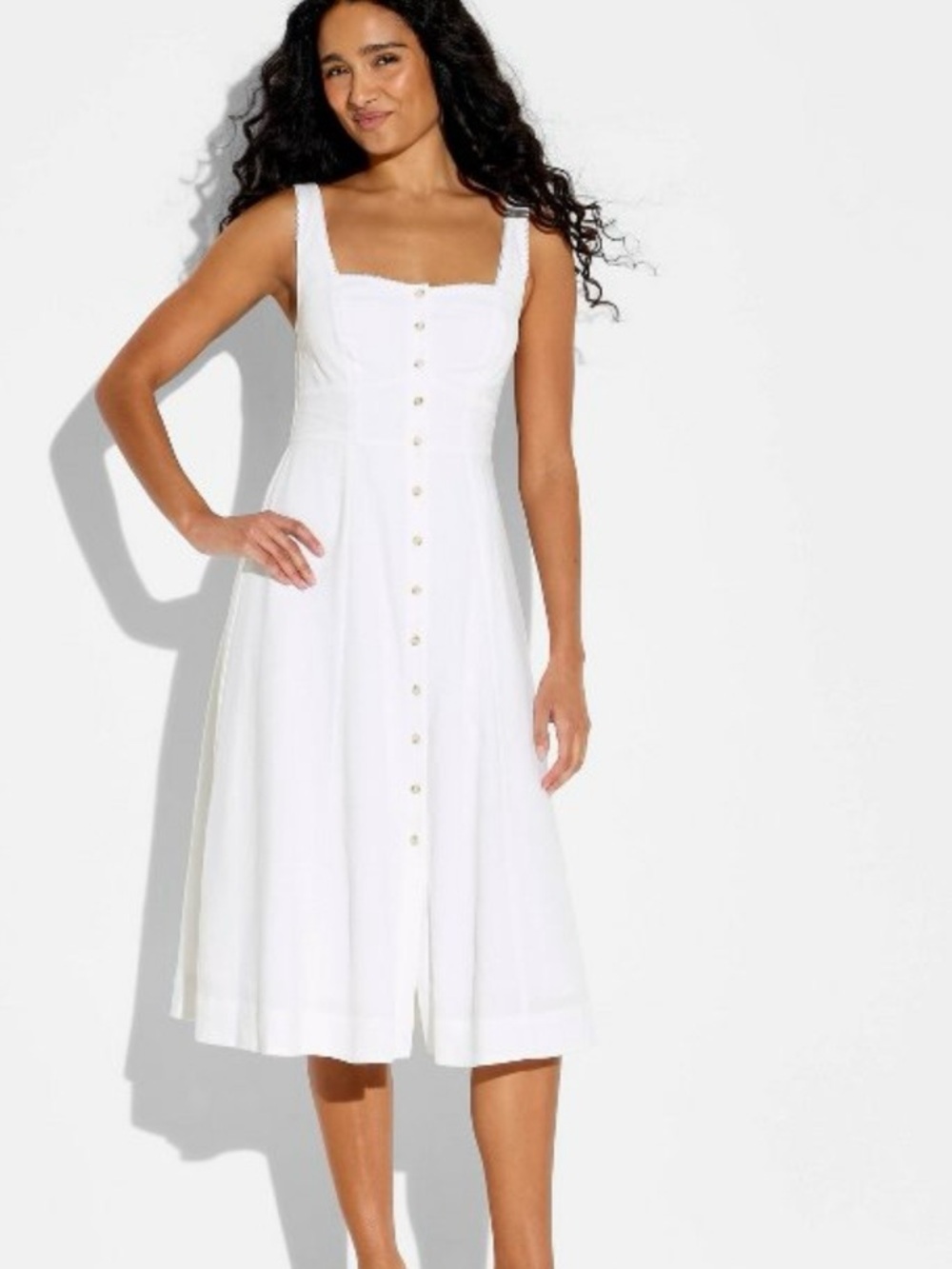 NWOT - White Button-Front Square Neck Midi Dress
